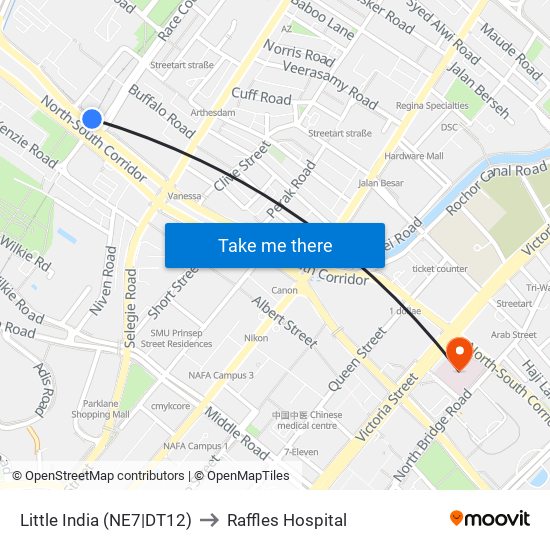 Little India (NE7|DT12) to Raffles Hospital map