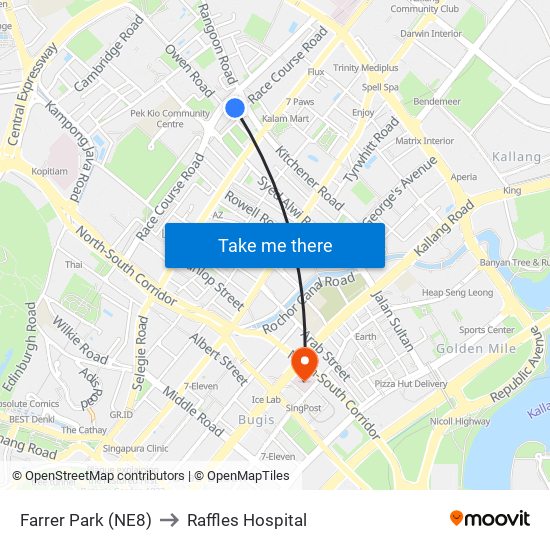 Farrer Park (NE8) to Raffles Hospital map