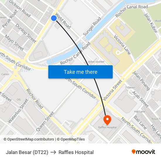 Jalan Besar (DT22) to Raffles Hospital map