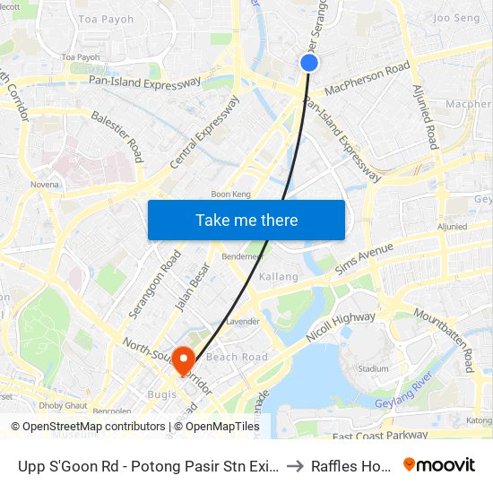 Upp S'Goon Rd - Potong Pasir Stn Exit B (60269) to Raffles Hospital map