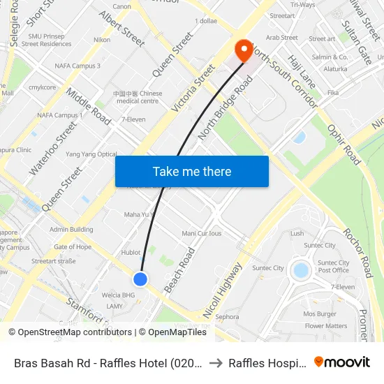 Bras Basah Rd - Raffles Hotel (02049) to Raffles Hospital map