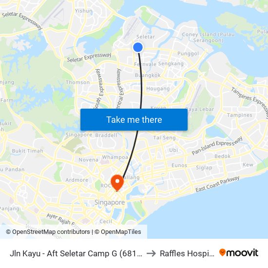 Jln Kayu - Aft Seletar Camp G (68119) to Raffles Hospital map
