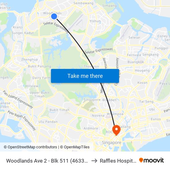 Woodlands Ave 2 - Blk 511 (46331) to Raffles Hospital map