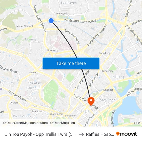 Jln Toa Payoh - Opp Trellis Twrs (52079) to Raffles Hospital map