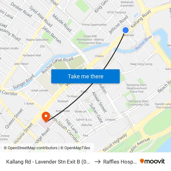 Kallang Rd - Lavender Stn Exit B (01311) to Raffles Hospital map
