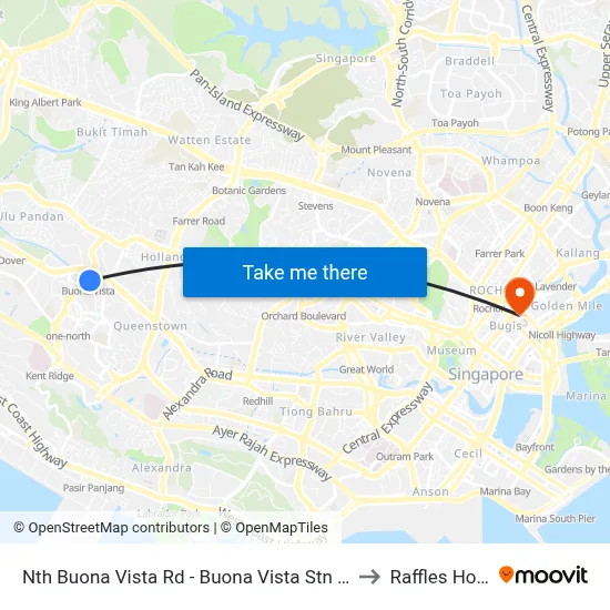Nth Buona Vista Rd - Buona Vista Stn Exit D (11369) to Raffles Hospital map