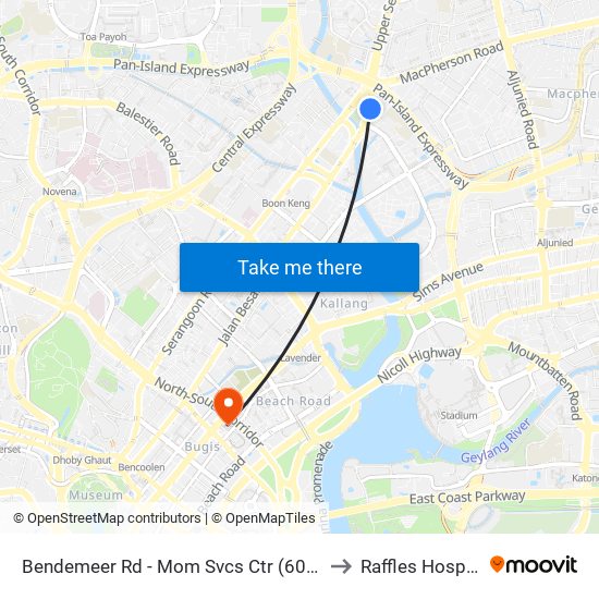 Bendemeer Rd - Mom Svcs Ctr (60179) to Raffles Hospital map