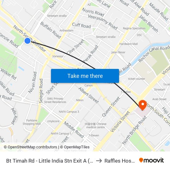 Bt Timah Rd - Little India Stn Exit A (40011) to Raffles Hospital map