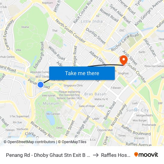Penang Rd - Dhoby Ghaut Stn Exit B (08031) to Raffles Hospital map