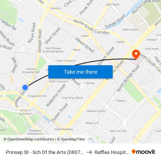 Prinsep St - Sch Of the Arts (08079) to Raffles Hospital map