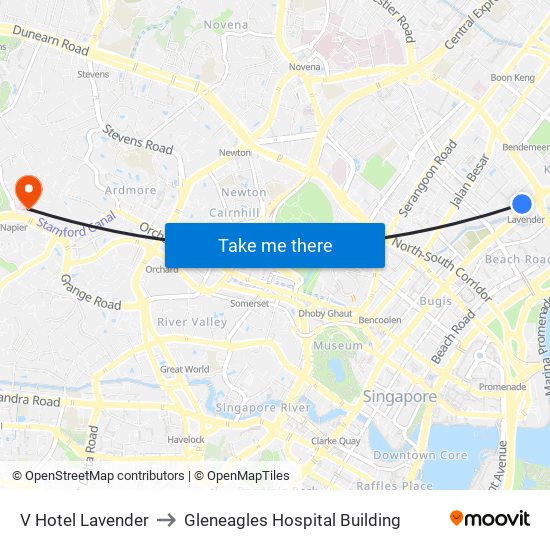 V Hotel Lavender to Gleneagles Hospital Building map