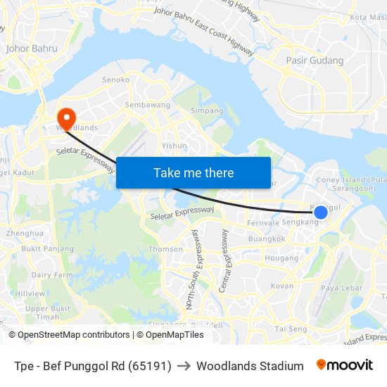 Tpe -  Bef Punggol Rd (65191) to Woodlands Stadium map