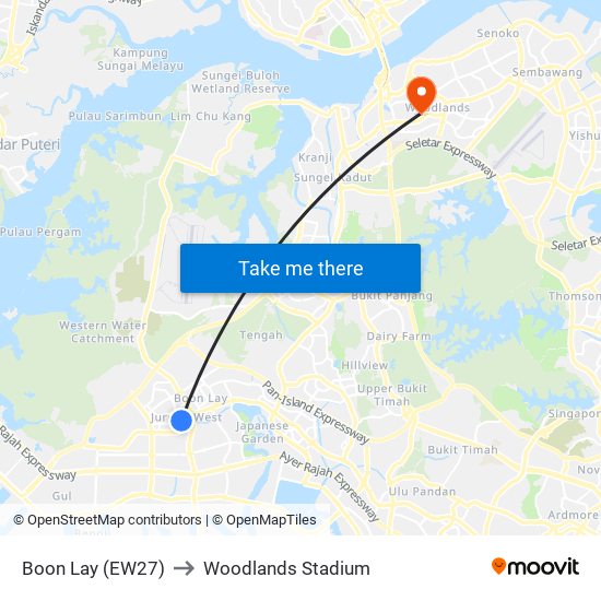 Boon Lay (EW27) to Woodlands Stadium map