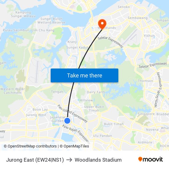 Jurong East (EW24|NS1) to Woodlands Stadium map