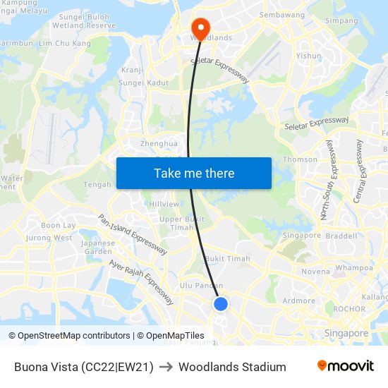 Buona Vista (CC22|EW21) to Woodlands Stadium map