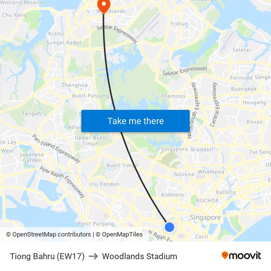 Tiong Bahru (EW17) to Woodlands Stadium map