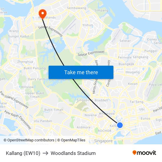 Kallang (EW10) to Woodlands Stadium map