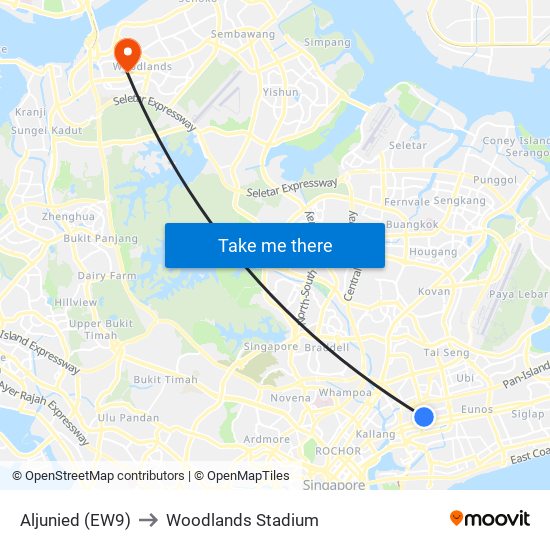 Aljunied (EW9) to Woodlands Stadium map