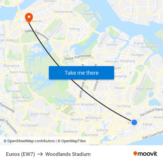 Eunos (EW7) to Woodlands Stadium map