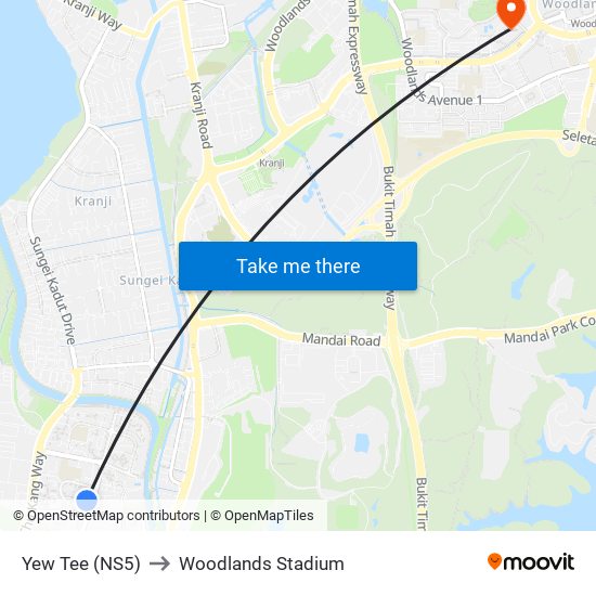 Yew Tee (NS5) to Woodlands Stadium map