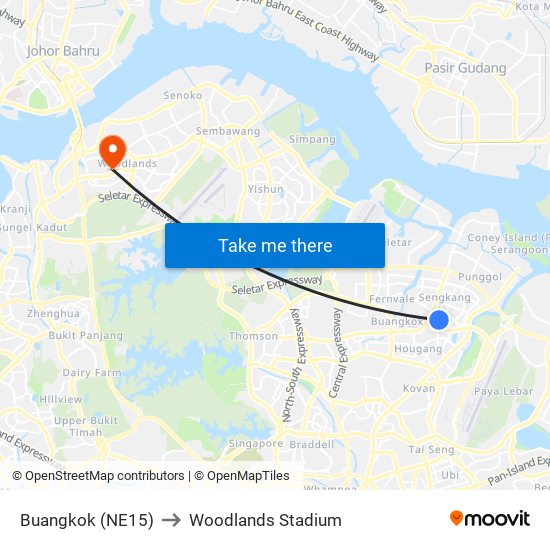 Buangkok (NE15) to Woodlands Stadium map