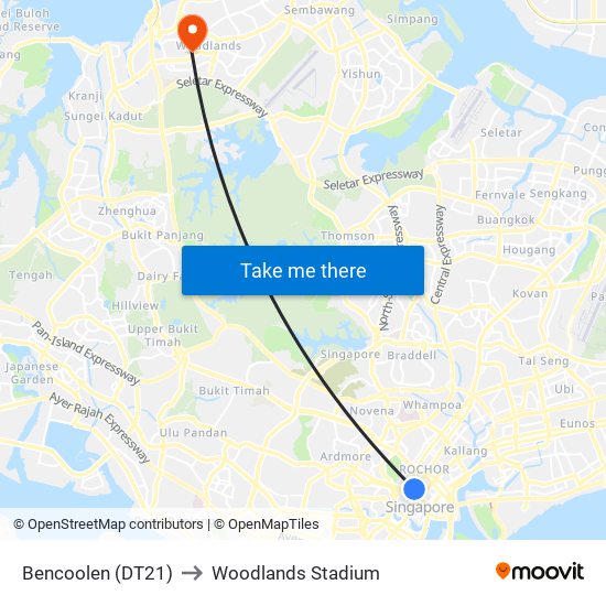 Bencoolen (DT21) to Woodlands Stadium map
