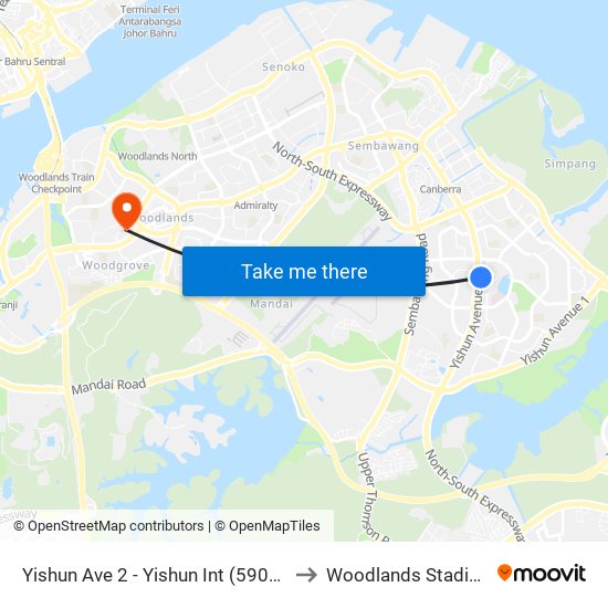 Yishun Ave 2 - Yishun Int (59009) to Woodlands Stadium map