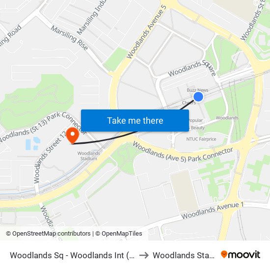 Woodlands Sq - Woodlands Int (46009) to Woodlands Stadium map