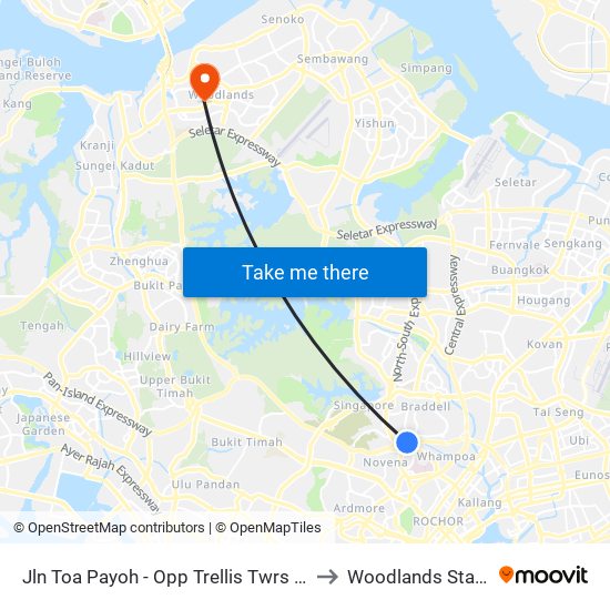 Jln Toa Payoh - Opp Trellis Twrs (52079) to Woodlands Stadium map