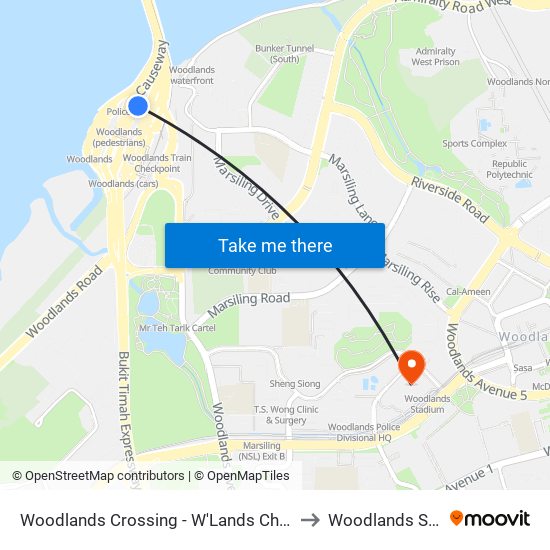 Woodlands Crossing - W'Lands Checkpt (46109) to Woodlands Stadium map