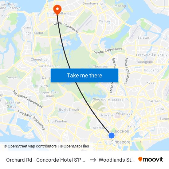 Orchard Rd - Concorde Hotel S'Pore (08138) to Woodlands Stadium map