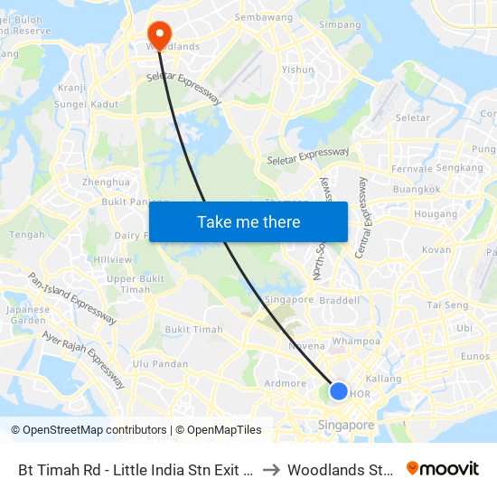 Bt Timah Rd - Little India Stn Exit A (40011) to Woodlands Stadium map