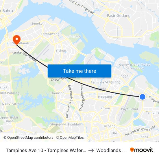 Tampines Ave 10 - Tampines Wafer Fab Pk (75351) to Woodlands Stadium map