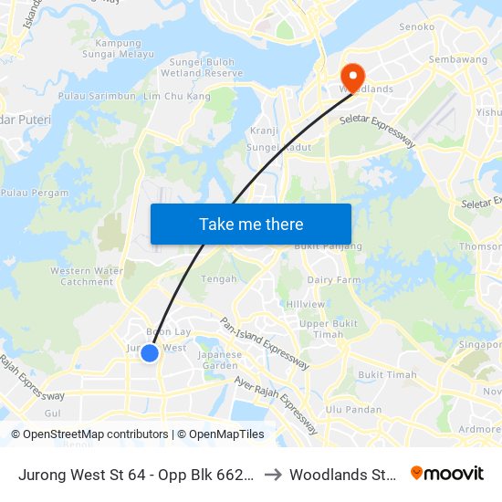 Jurong West St 64 - Opp Blk 662c (22499) to Woodlands Stadium map