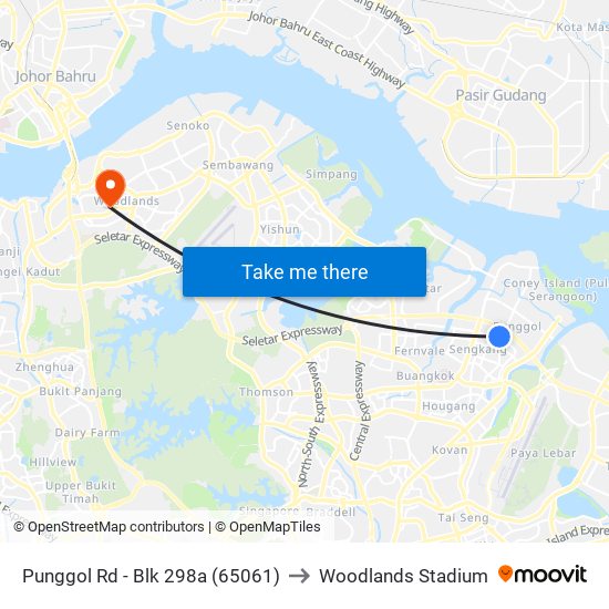 Punggol Rd - Blk 298a (65061) to Woodlands Stadium map