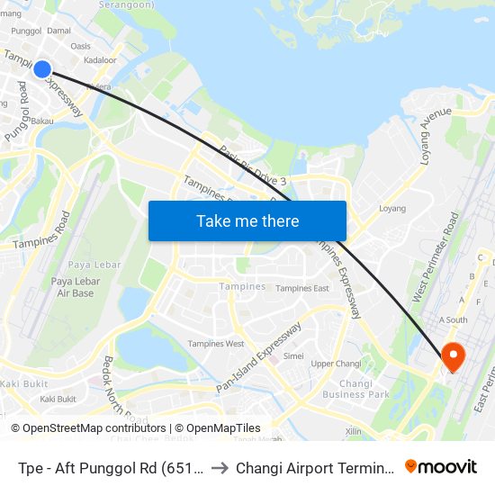 Tpe -  Aft Punggol Rd (65199) to Changi Airport Terminal 4 map