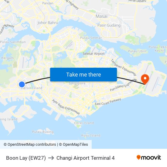 Boon Lay (EW27) to Changi Airport Terminal 4 map