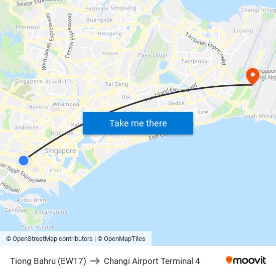 Tiong Bahru (EW17) to Changi Airport Terminal 4 map