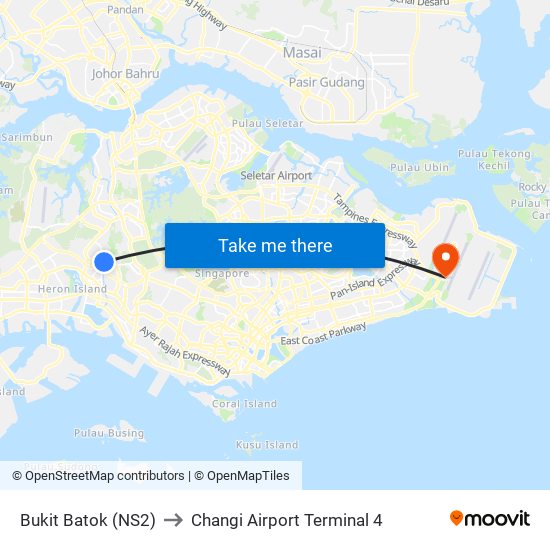 Bukit Batok (NS2) to Changi Airport Terminal 4 map