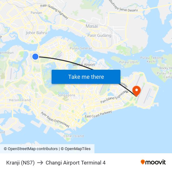 Kranji (NS7) to Changi Airport Terminal 4 map