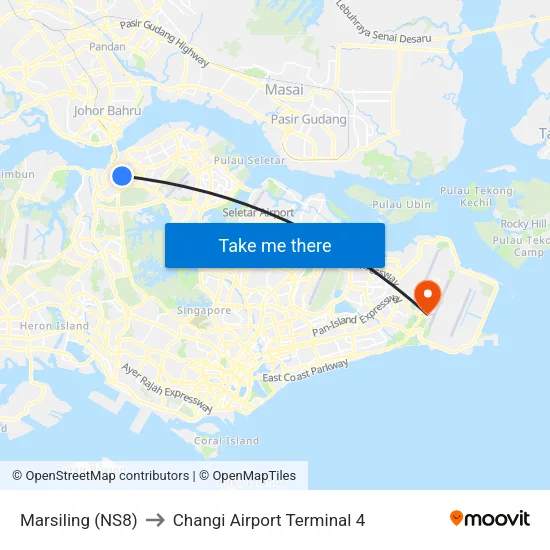 Marsiling (NS8) to Changi Airport Terminal 4 map