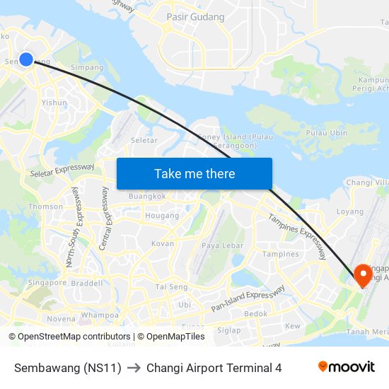 Sembawang (NS11) to Changi Airport Terminal 4 map