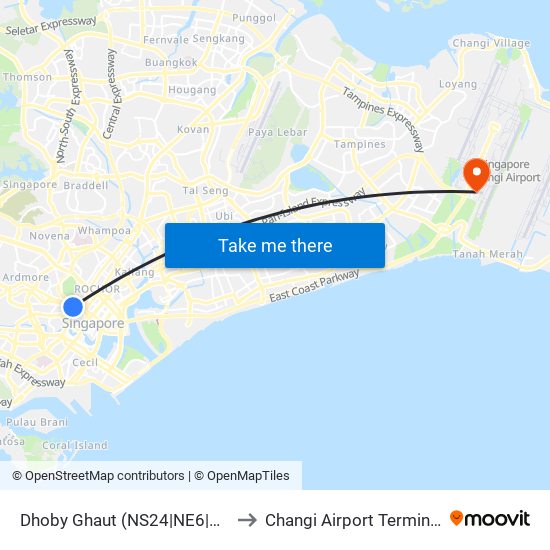 Dhoby Ghaut (NS24|NE6|CC1) to Changi Airport Terminal 4 map