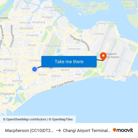 Macpherson (CC10|DT26) to Changi Airport Terminal 4 map