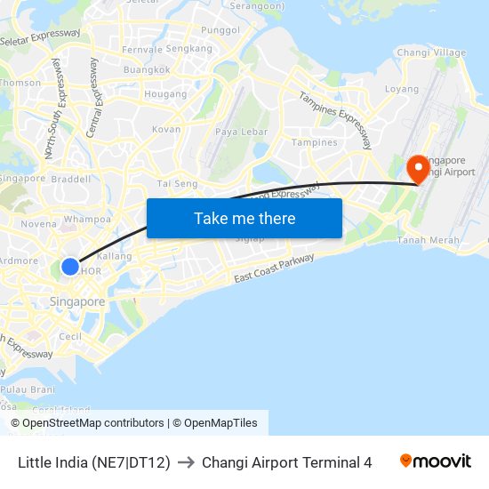 Little India (NE7|DT12) to Changi Airport Terminal 4 map