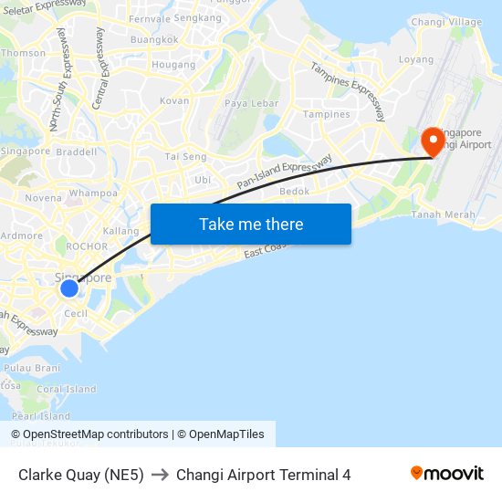 Clarke Quay (NE5) to Changi Airport Terminal 4 map