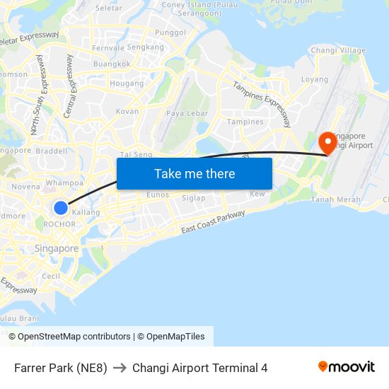 Farrer Park (NE8) to Changi Airport Terminal 4 map
