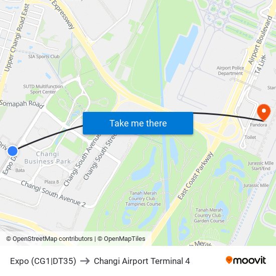 Expo (CG1|DT35) to Changi Airport Terminal 4 map