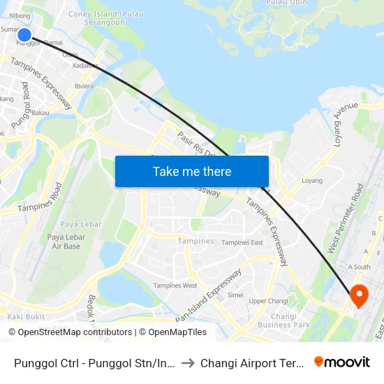 Punggol Ctrl - Punggol Stn/Int (65259) to Changi Airport Terminal 4 map