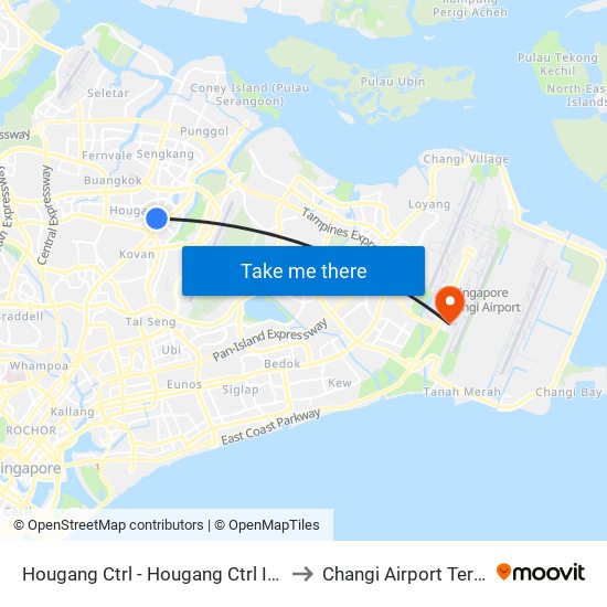 Hougang Ctrl - Hougang Ctrl Int (64009) to Changi Airport Terminal 4 map